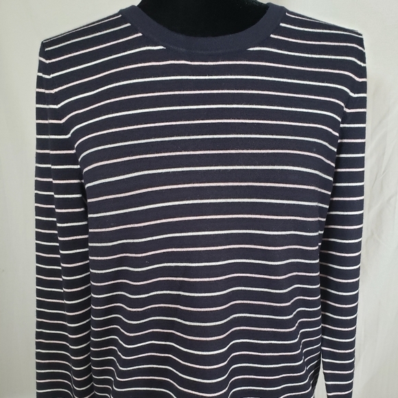 Talbot's Navy Pink And White Striped Shirt Sz LP - Picture 1 of 8